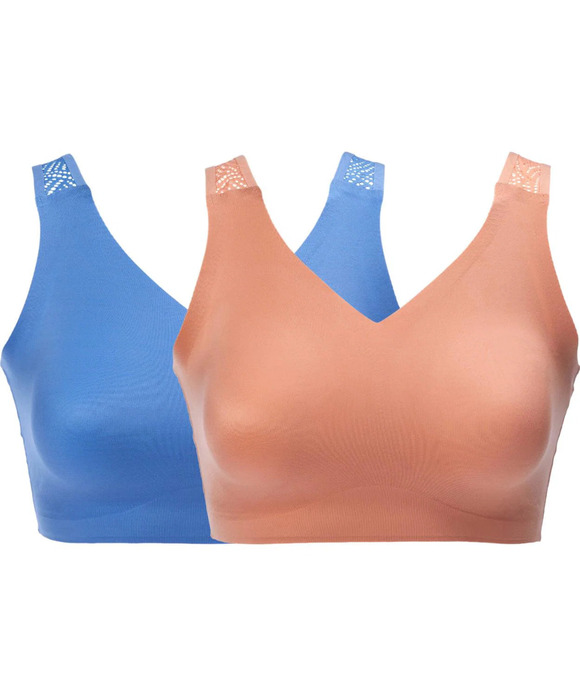Rhonda Shear Other - Rhonda Shear 2pk Brushed Lace Back Bra w/ Removable Pads Clay/Blue -